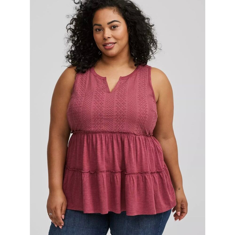 Vintage By TORRID Slub Jersey Notch Women's Plus Size 2 Sleeveless Top Pink 2X